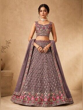 Antique Lavender/Purple Gorgette With Embroidered Work Lehenga Choli